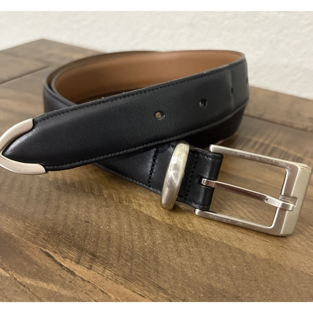 Allen Edmonds Mens Belt Sz 34 Silver Buckle And Tip Custom Calf Leather USA